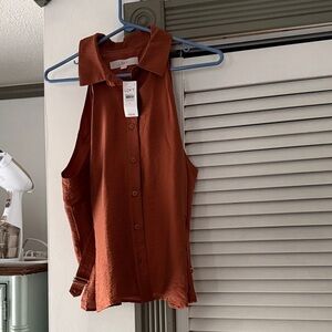 LOFT Women's Rust Button-Down Blouse